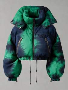 Chaqueta Acolchada con Capucha Tie Dye CLOVIX SPORT para Mujer, Abrigo de Invierno Grueso de Poliéster con Mangas Abullonadas y Cierre de Cremallera, Corta - Product Image 2