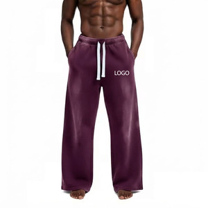 Wholesale Casual High Waist Worsted Acid Washed Baggy Wide Leg Sweatpants Custom Logo Distressed Sun Faded Men's Trousers - Product Image 5