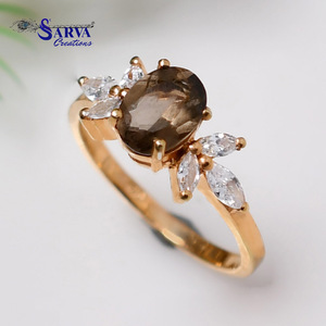 Anillo Halo de Cuarzo Ahumado, Chapado en Oro Rosa, Plata de Ley 925, con Acento de Circonia Cúbica, Romántico y Elegante, para Compromiso o Boda - Product Image 1