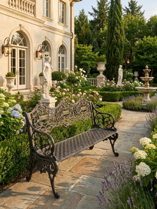 Modern European Cast Iron Garden Bench Weather Resistant Outdoor Patio <b>Seat</b> Courtyard Furniture 2 Seater Decorative Design - Product Image 4
