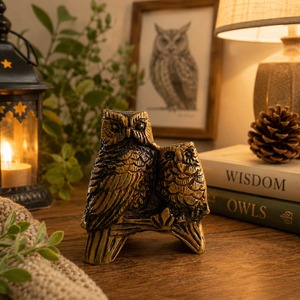 Figurine de couple de hiboux dorés SHUBHAM en laiton, statue Feng Shui moderne faite à la main pour la décoration de salon et de la maison - Product Image 6