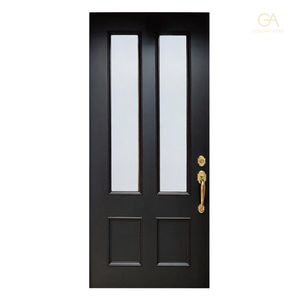 Puerta de entrada moderna de material compuesto negro con paneles de vidrio esmerilado y manija de latón para uso exterior GA-05G - Product Image 2