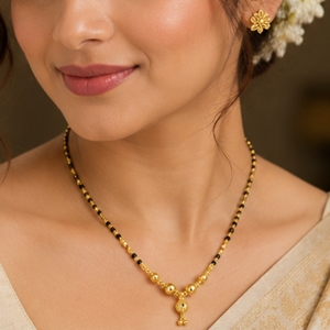 สร้อยคอทองคำ mangalutra 22K สำหรับผู้หญิงลูกปัดสีดำสง่างามใส่ได้ทุกวันเครื่องประดับเจ้าสาว - Product Image 6