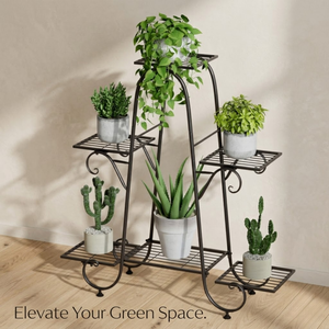 Support à plantes moderne en fer à plusieurs niveaux |   6 porte-pots thermolaqués |   Support de plantes en métal pour l'intérieur et l'extérieur, décoration de jardin et de maison, vente en gros - Product Image 1