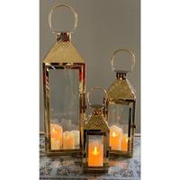 Ensemble de lanternes de luxe, 4 tailles personnalisées, résistantes à la chaleur, couleur or, designs personnalisables, lanternes porte-bougies pour la décoration du Ramadan