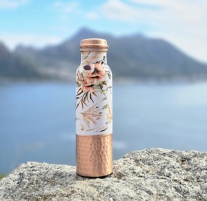 Handmade Pure <b>Copper</b> <b>Drinking</b> <b>Bottle</b> with Elegant Black Pattern Durable Leak Proof Design for Everyday Water Storage - Product Image 1
