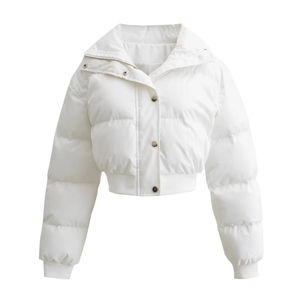 Premium Short Bubble <b>Quilted</b> Lightweight Women's Warm <b>Winter</b> Fashion Cropped Jacket Long Sleeve Puffer Design - Product Image 1