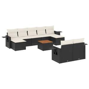 Ensemble de canapés de jardin contemporains noirs avec coussins crème en rotin PE, design imperméable - Product Image 4