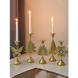 <b>Brass</b> <b>Candlestick</b> Holder Set 5pcs Christmas Tree Butterfly Leaf Flower Design Home Decoration Gold Finish Durable - Product Image 1