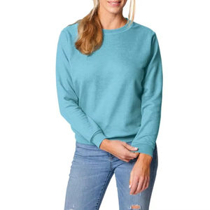 Sudadera de Cuello Redondo Azul Cielo para Mujer, Manga Larga, Color Sólido, Tejido de Algodón, Informal, para Otoño - Product Image 1