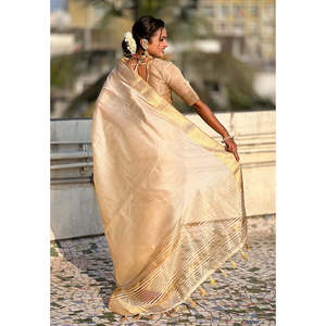 Elite Weaves Chickoo Tussar <b>Silk</b> Saree with Zari Woven Border Traditional Indian <b>Shawl</b> 450g - Product Image 4
