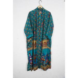 Silk Patchwork Kimono Robe Light Weight Colorful Silk <b>Cardigan</b> Bohemian Floral Print Patches Bathrobe For Women's - Product Image 2