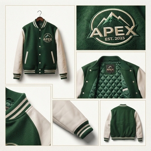 Custom Green and White Letterman Jacket Wool Body Leather Sleeves Embroidered <b>Patch</b> Design - Product Image 6