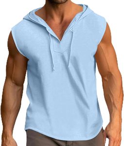 Custom <b>Sleeveless</b> <b>Hoodie</b> Wholesale Men Muscle <b>Hoodie</b> Pullover Kangaroo Pocket Drawstring Gym Workout Streetwear Blank OEM - Product Image 4