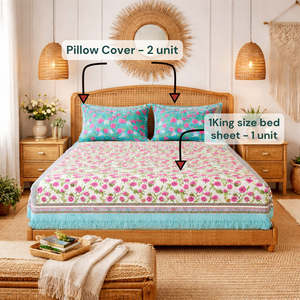 Sábana Plana de Algodón Hecha a Mano en Jaipur, Tamaño King, Estampado a Bloque, 108"x90", Suave, Ecológica, Duradera, 200 Hilos, Lavable a Máquina, Sostenible - Product Image 6