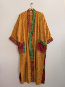 Recycled Silk Embroidered Sari <b>Kimono</b> Robe Boho Festival <b>Cover</b> <b>Up</b> - Product Image 1