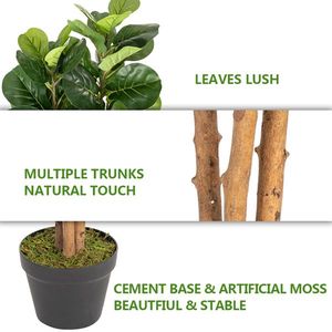 FCH 6FT Albero Artificiale Verde in Legno Massello con 156 Foglie, Simulazione di Ficus Benjamina - Product Image 2