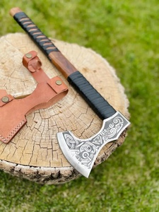 Hache Viking Traditionnelle Faite à la Main en Acier à Haute Teneur en Carbone avec Manche en Bois et Fourreau en Cuir – Couteaux de Chasse Tactiques Utilitaires en Gros - Product Image 2