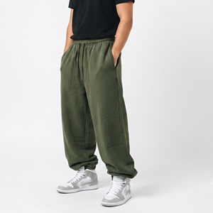 Pantalon de survêtement ample en molleton premium pour homme, taille mi-haute avec cordon de serrage, coupe décontractée, style streetwear hiver, 100 % coton - Product Image 1