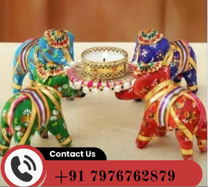 Handmade Elephant Candle Stand With Floral Rangoli Design Gold <b>Ribbon</b> Wedding Home Decor - Product Image 4