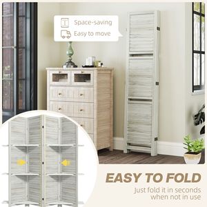 4-Panel 67\" Tall Distressed White Wood Privacy <b>Screen</b> Room Divider 3 Shelves <b>Folding</b> Storage for Bedroom Traditional Design - Product Image 5