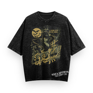เสื้อยืดโอเวอร์ไซส์ SAFA SPORTS สำหรับผู้ชาย แขนสั้น คอกลม ลายพิมพ์ ผ้าฝ้ายเจอร์ซีย์ 100% สีดำ ดีไซน์สีม่วง - Product Image 4