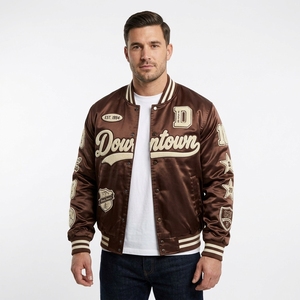 Chaqueta Universitaria Personalizada con Número de Carrera, Color Verde Bosque, Satén, Estilo Béisbol, con Parches, para Hombre, Estilo Urbano, Bomber - Product Image 3