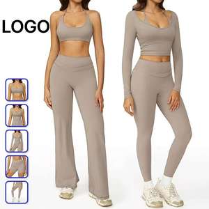 Ensemble de yoga brossé à séchage rapide avec logo personnalisé, dos ouvert, taille haute, vêtements de fitness, ensemble de sport pour la course en extérieur pour femmes. - Product Image 2