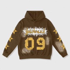 Survêtement tricoté tendance pour homme avec imprimé lettres et étoiles, sweat à capuche à cordon de serrage, manches classiques, style streetwear, vente en gros - Product Image 3