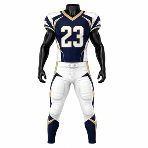 Uniforme Personalizado de Fútbol Americano - Jersey y Pantalones Azules y Blancos, Sublimados, 100% Poliéster/Spandex con Elasticidad en Cuatro Direcciones - Product Image 1