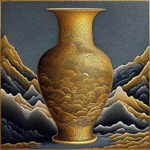 Jarrón Decorativo de Metal Dorado Martillado de Lujo, Moderno, Alto, con Textura Dorada, Estilo Zen Asiático, Metal Punteado, Premium, en Relieve - Product Image 5