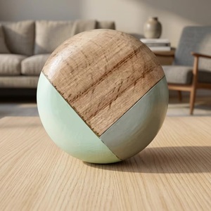 Bouton rond en bois moderne avec finition vert menthe, design minimaliste pour poignée de meuble de salon - Product Image 1