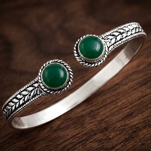 Bulk Natural Green Onyx <b>Cuff</b> Bangles <b>Silver</b>/Gold Plated Brass Gemstone Open <b>Bracelets</b> OEM Jewelry Gift Unisex - Product Image 2