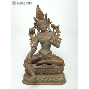 Élégante statue d'art de sculpture en laiton Tara verte de déesse de 22 pouces - Product Image 3