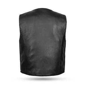 Gilet en cuir de motard Premium Fish Hook pour hommes, noir, avec fermeture éclair avant, sans manches, design minimaliste - Product Image 2