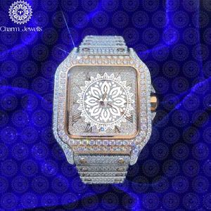 Montre pour homme Charm Jewells en acier inoxydable, boîtier de 40 mm, accents de diamants, analogique, luxe, mode, mouvement mécanique, date automatique, fonction push - Product Image 1