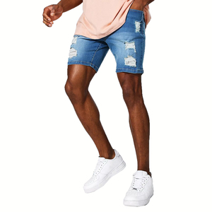 Shorts en jean décontractés bleu classique OEM de haute qualité en coton avec logo personnalisé, coupe ample pour hommes, prix abordable, fabrication OEM - Product Image 3