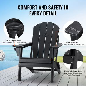 Set di 2 Sedie Adirondack Pieghevoli Portatili per Ogni Condizione Meteo, Sedie da Esterno per Patio e Spiaggia con Portabicchieri, Adatte per Braciere - Product Image 5