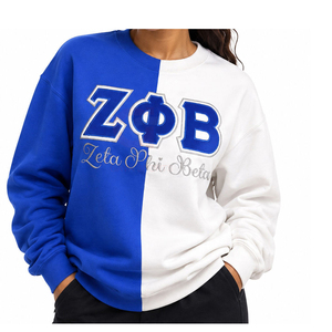 Sudadera universitaria transpirable personalizada de la hermandad Zeta Phi Beta con logotipo bordado en la parte delantera, azul y blanca, de manga larga para mujeres y hombres - Product Image 5