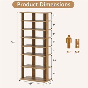 7 Tier Double Row Shoe Rack Adjustable Shelves and Anti-Tipping <b>Narrow</b> <b>Storage</b> Rack for Entryway Closet Natural Look - Product Image 4