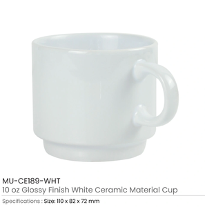 Tasses à café en céramique 10 oz Finition brillante Couleur blanche Design classique - Product Image 3