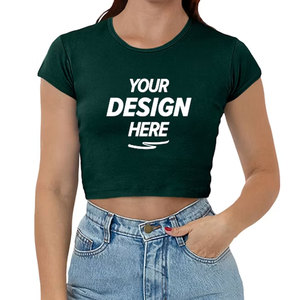 T-shirt court vert foncé pour femme, modèle vierge, manches courtes, col rond en coton, coupe ajustée, personnalisable avec impression graphique - Product Image 1