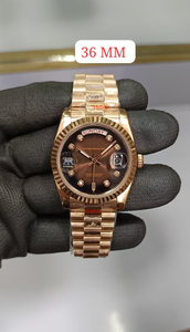Reloj Mecánico de Oro Rosa de 36 mm, Esfera Chocolate Sunray, Marcadores de Hora con Diamantes, Cierre Oculto, Lujo, Estilo Hip Hop, Vintage, Alta Calidad - Product Image 6
