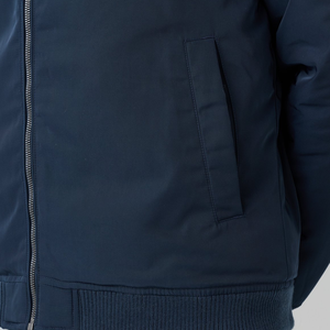 Blouson Bomber Homme Bleu Marine Col Rond Fermeture Éclair Coupe-Vent à Capuche Décontracté Coupe Ample en PU Couleur Unie Printemps - Product Image 6