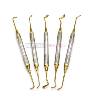 Kit chirurgical et de restauration dentaire manuel haut de gamme en acier inoxydable allemand plaqué or, 6 pièces, pour composites - Product Image 2