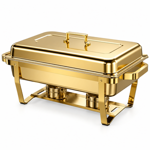 Plat de service rectangulaire de luxe en acier inoxydable avec couvercle, chauffe-plat de buffet écologique et durable - Product Image 1