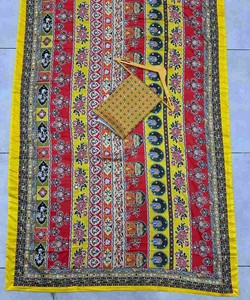 Sari Moderno de Seda Chinon con Estampado Digital Ajrak, Largo hasta el Suelo, con Trabajo de Espejo Real, Blusa sin Coser, Ropa de Boda para Mujer 85324 DVD - Product Image 4