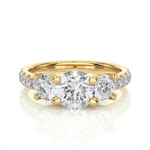 Bague en or et diamant personnalisée Bijoux de mode de luxe en or massif jaune Grandes bagues d'anniversaire de mariage en diamant à trois pierres pour elle - Product Image 1