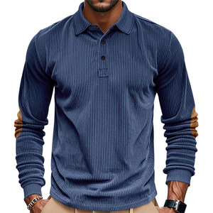 Polo en velours côtelé pour homme, manches longues, col boutonné, tricoté, décontracté, vêtement de travail, uniforme - Product Image 4