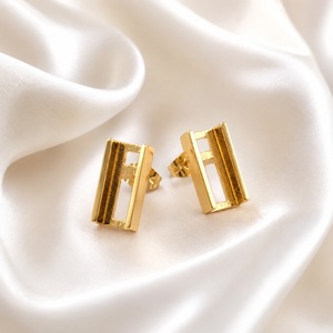 Wholesale 18k Gold Plated Collet Plain Bezel Metal Collet for Jewelry Stud Statement <b>Post</b> Back Casted Long bar Shape Women Stud - Product Image 2